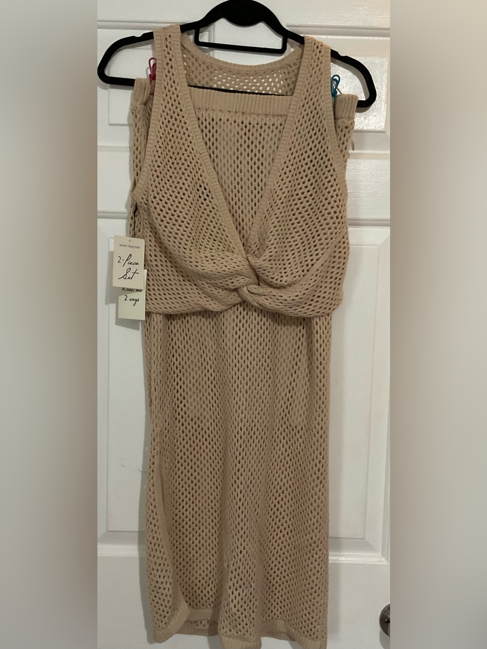Freshman 1996 Beige Knit Midi Dress – 2-Piece Set